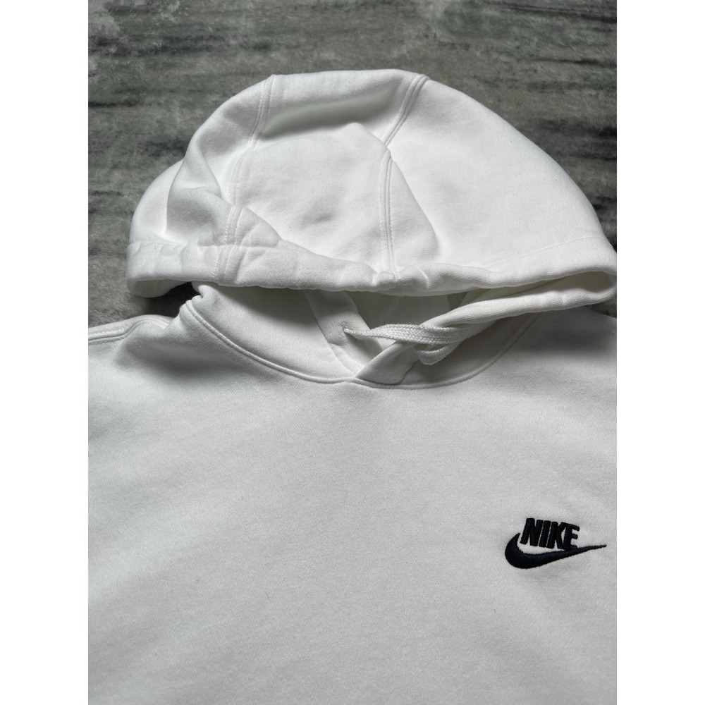 Nike Sportswear Club Fleece Men's Hoodie White/Black Embroidered Logo Size S